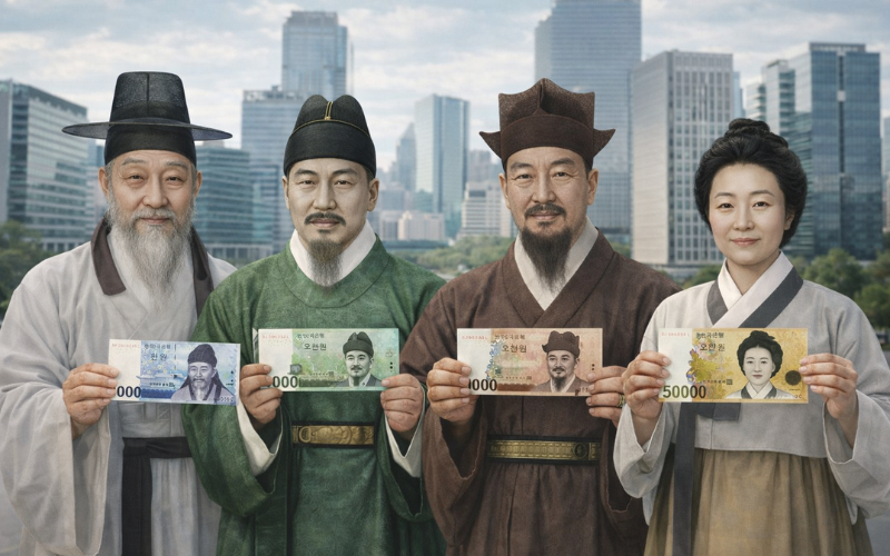 Wer sind die Leute auf den koreanischen Geldscheinen?